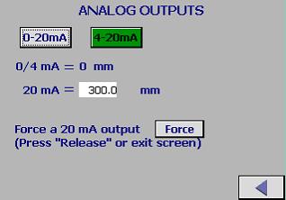 4.3 Analog Output Figure 11 Analog Output Screen View The Passcode 2000 will be required to make changes in this section. 0-20mA vs 4-20mA Select the ma output range for your application.