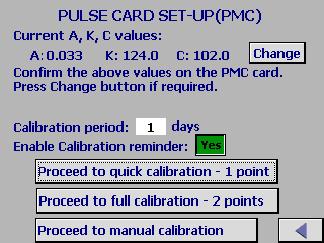 4.5 Calibration After the above setup parameters have been entered for the application, a Pulse Card set up is required.