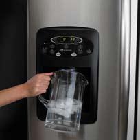 External Ice nd Water Dispenser The first French Door refrigerator with a filtered external ice and water dispenser on the door! Fills tall glasses or pitchers at the touch of a button.