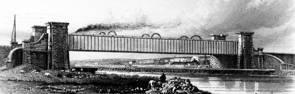 railway bridge over Saltwater River, Melbourne, fabricated by William Fairbairn & Sons, 1858 engraved by