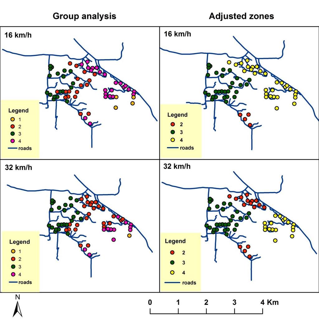 Figure 5. Results of the group analysis and adjusted zones for the two scenarios 4.