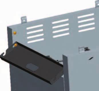 Rotate the cart swivel rear panel upper (11) upwards until the two screws (C) on the cart left and right side panels snap