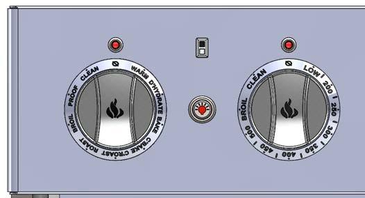 CONTROL PANEL OPERATION OPERATING MODES Oven Position Indicator Badge (Upper Oven Shown) Oven Mode Cycle Light Oven Temperature Cycle Light Oven Mode Select Knob Temperature Select Knob Oven Light