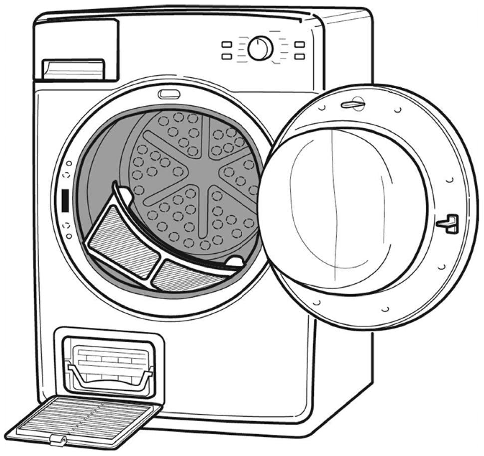 DESCRIPTION OF THE DRYER A. Work top B. Water container C. Contact pin D. Door: To open the door: pull the handle. To close the door: push gently until closed. B A C E. Door filter F. Bottom filter G.