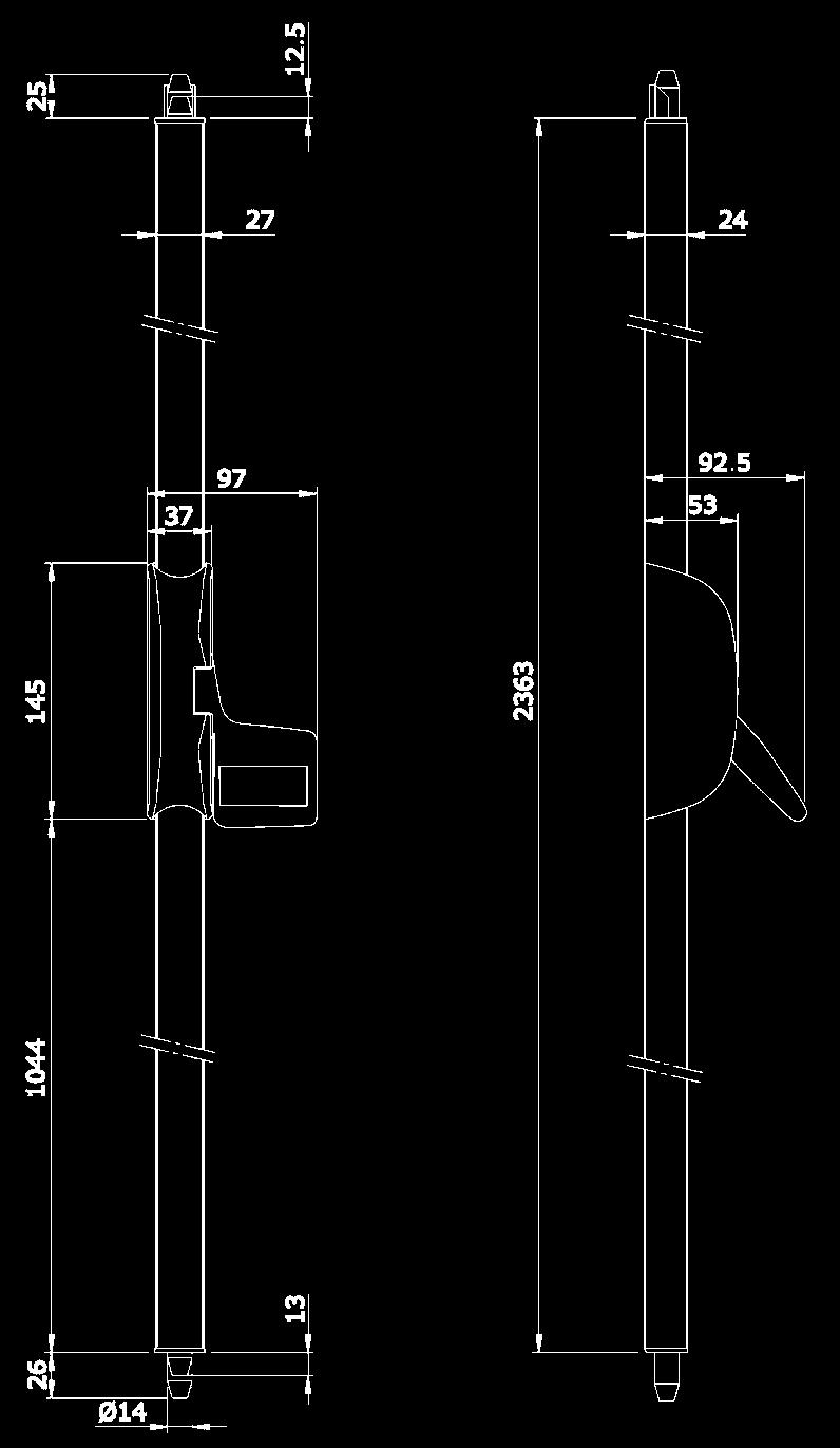 Push Pad Bolt Emergency Exit Device Ref: IS947-2020304 Finish: Grey VERTICAL 2 POINT FIXING Dimensions single doors Suitable for most door types in accordance with EN179:2008 Rods and Covers to a