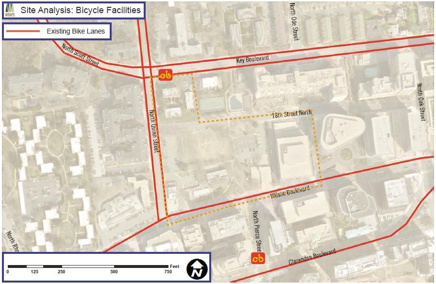 Transportation Bicycle lanes on Wilson Blvd, Clarendon Blvd, Quinn Street and Key Blvd Capital Bikeshare