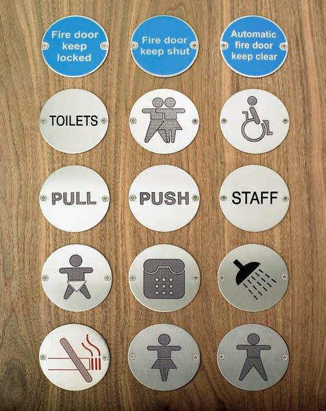 Orbis tactile signs incorporate a combination of visual identification, Braille, raised symbols and letters to assist visually impaired people to locate facilities within a building.