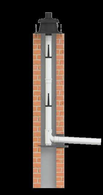 CoxDENS PP pipe can expand upwards through the Chimney Cover; Install a base support bracket just below the entry point into the shaft; Measuring from the base support, attach bracing brackets to the