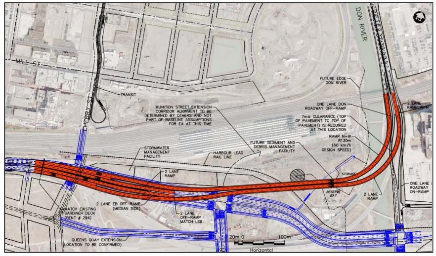 Figure 1: Plan view of Gardiner East Hybrid Alternative Design 3 The EA report was formally submitted to the MOECC on January 27, 2017, and is currently the subject of a public review and comment