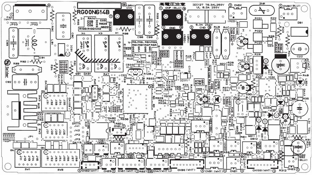 0--. Indoor controller board PCA-RP0/0/7/00//0A PCA-RP0/0/7/00//0A# PCH-P0/0/7/00//0AH PCA-RP0A PCA-RP0A# CNC Transmission (Indoor/ outdoor) (0~V DC) CND Connect to the indoor power board (CNS) (.~.7V DC) LED Power supply (I.