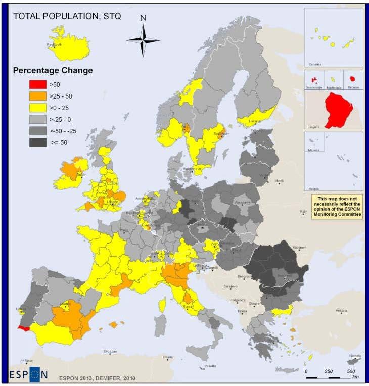Projected population change,