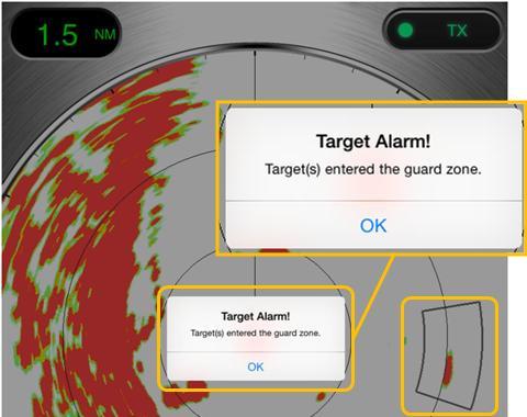 Alarm by Message, Sound, and Vibration Notification In this example, the guard zone mode is set to [In].