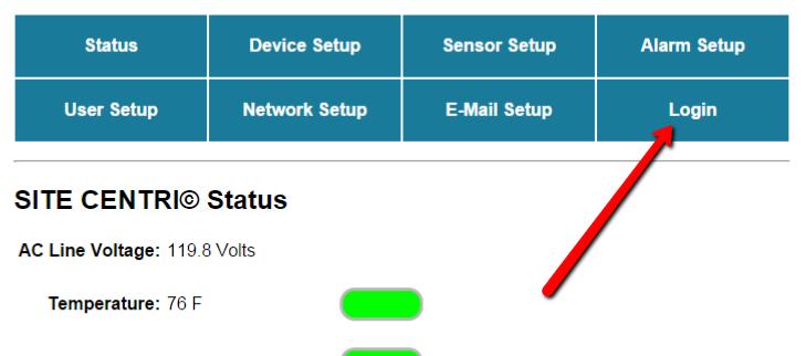 REMOTE MONITORING AND CONTROL (RMCU) SETUP All setup requires an administrative user to log into the RMCU in your power supply. Click the Login button in the top menu.