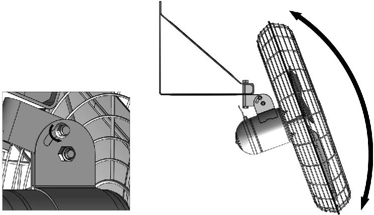 11. To adjust tilt of fan, loosen nut and bolt assembly in the slotted
