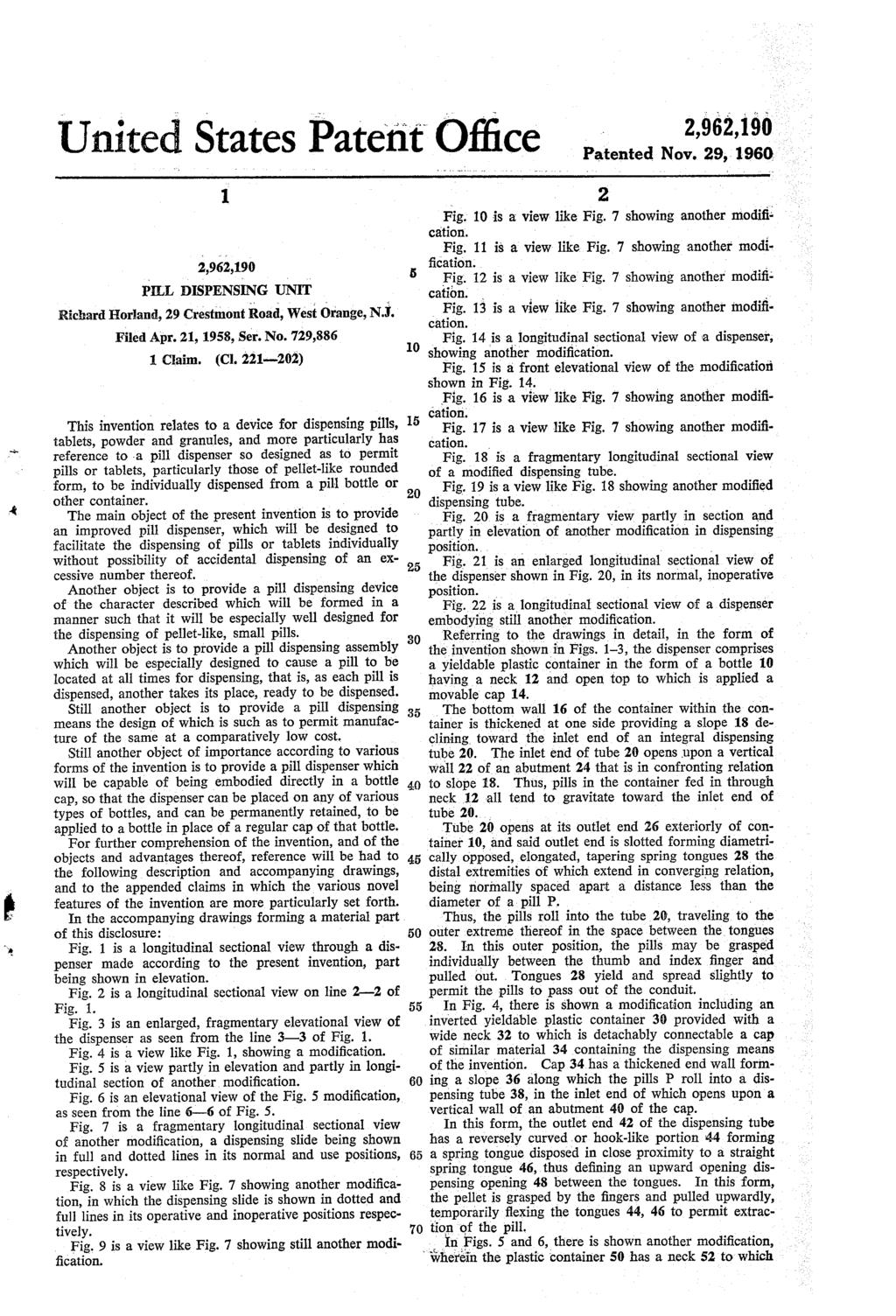 United States Patent ffice Patented Nov. 29, 19 1. Richard Horland, 29 Crestmont Road, West range, N.J. Filed Apr. 21, 198, Ser. No. 729,886 1. Claim.