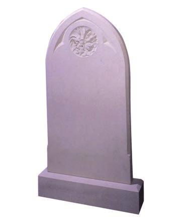 Churchyard & Hand carved CH05 Sandstone arch top headstone with a raised panel and cross.