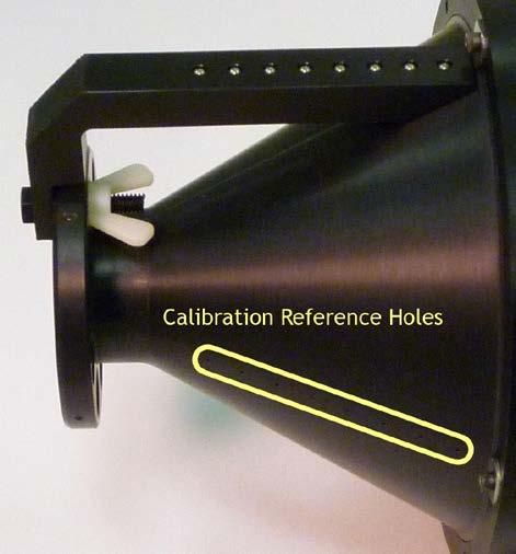 Figure 3 - Imaging Cone with Radiographic Measuring Bar Attached Figure 4 shows the pattern of dots formed by the reference holes when the cone is backlit.