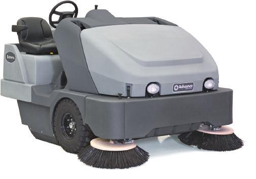 On conventional machines, dust is controlled at the main broom and, the side brooms must be raised in open areas to prevent airborne fugitive dust. The Exterra is not a conventional machine.