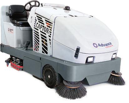 The Advance Captor sweeps a 62 inch path and can sweep up to 163,000 square feet per hour. Its 9.2 cubic foot hopper means more time sweeping with less time dumping!