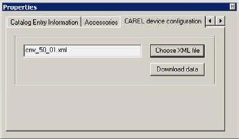 On ETS3, use the mouse to select the controller to be configured, right-click to open the "Properties" menu; scroll down the list using the arrows at the top right until the label "CAREL device