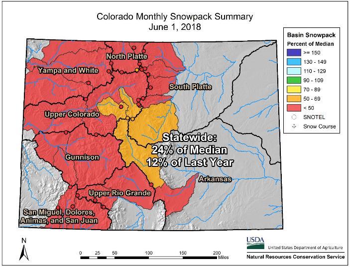 Snowmelt across Colorado s mountains accelerated rapidly during May as a result of the predominantly warm and dry weather conditions throughout the state (Colorado Water Supply Outlook Report, United