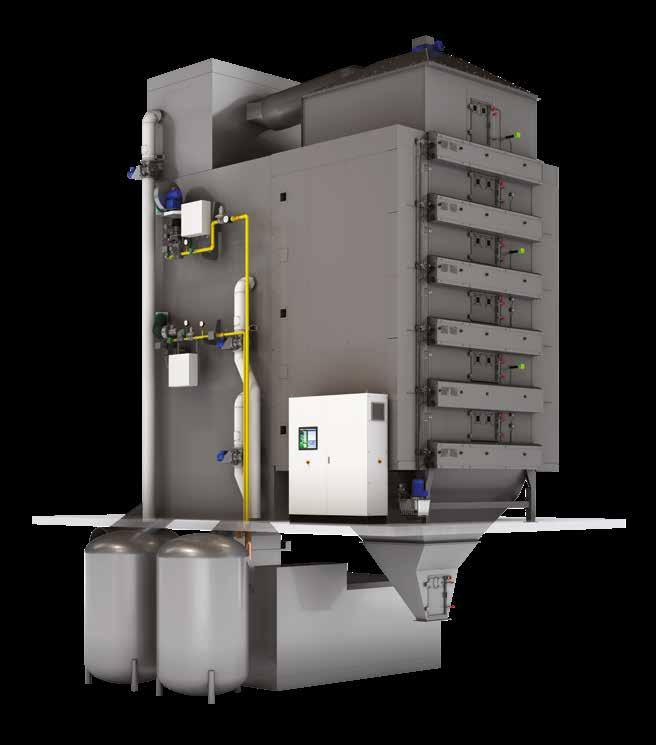 It uses high temperature industrial heat pumps with counterflow heat exchangers to condense the moisture in the dryer s exhaust air and recover most of the energy and water that would normally be