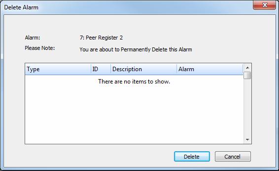 When all assignments have been removed, a dialog box like the following is displayed: 6 Click to delete the alarm.