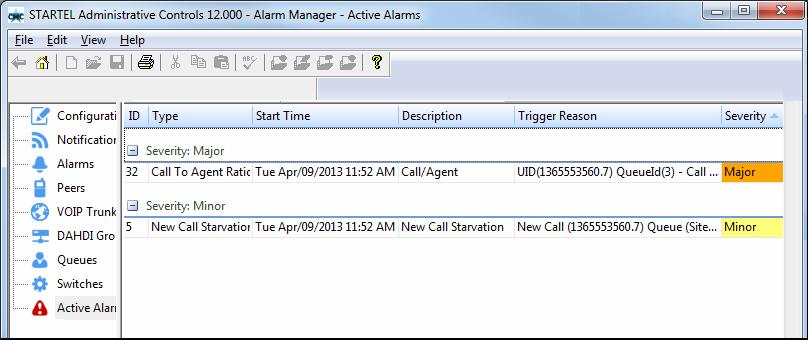 The Active Alarms Element The Active Alarms element of the Startel Alarm Manager allows you to view and clear alarms that are active in your system.