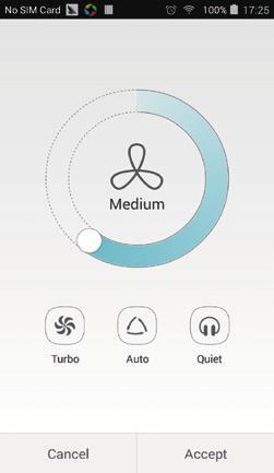 Tap to enter the page of fan speed adjustment. Tap and go around the circle to adjust fan speed.