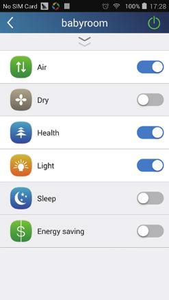 You may select "Air", "Dry", "Health", "Light", "Sleep" or "Energy saving".