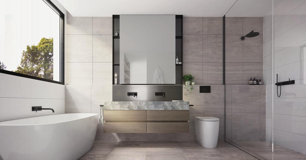 Tranquil bathrooms with elegant style.