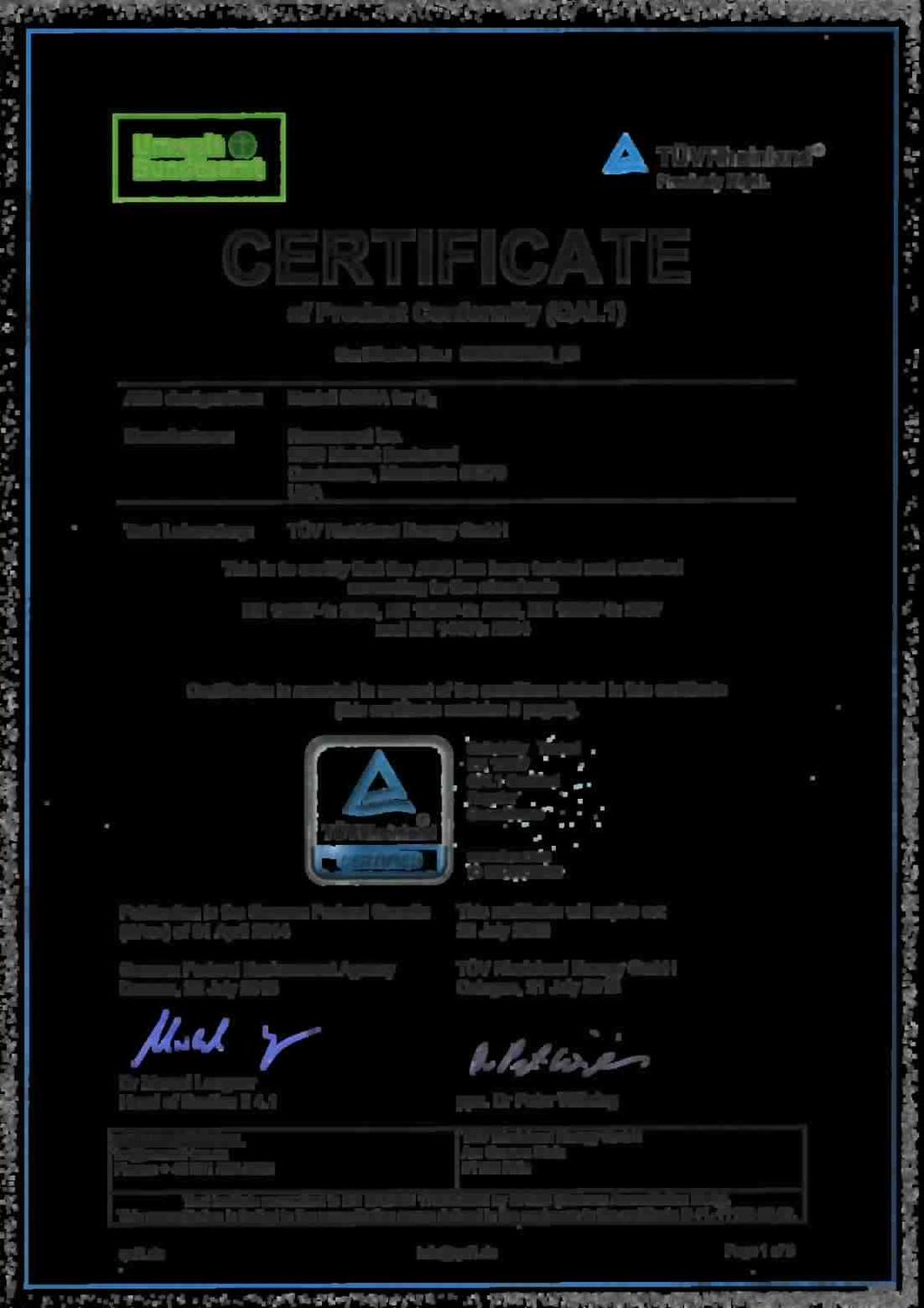 2009, EN 15267-3: 2007 and EN 14181: 2004 Certification is awarded in respect of the conditions stated in this certificate (this certificate contains s pages).