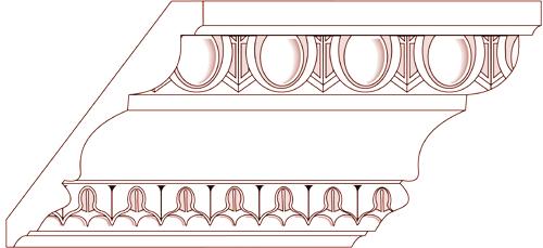 EMBOSSED EMBOSSED CROWNS & CORNICES Lengths Available: Mixed Length Bundles 3 thru 16 CM83 13/16 x 5-1/2 Egg & Dart with Lambs Tongue Crown