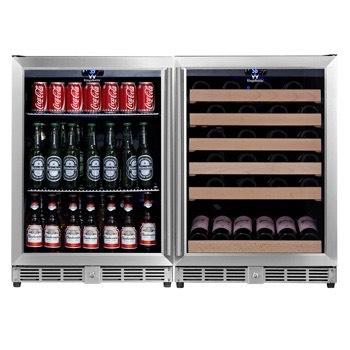 KB152COMBO B W 100 BOTTLE WINE FRIDGE 300 CANS BEVERAGE FRIDGE This remarkable dual sided unit, two fridges in one, 20 cube feet Beer and Wine Fridge COMBO is made with precision techniques that