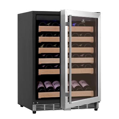 50 BOTTLE COMPRESSOR SINGLE ZONE WINE FRIDGE This 50 bottle wine fridge is a single zone unit equipped with branded compressor, fans, power switch supply and controllers.