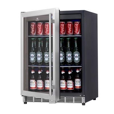 KB152BGS Volume: 152 L Unit size: 595W x 600D x 860H mm Adjustable temperature range: 1-8 C 300 CANS COMPRESSOR BEVERAGE FRIDGE KingsBottle offers this beautifully designed beverage fridge