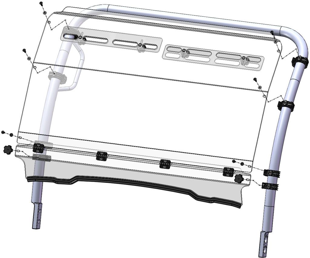 e) Install windshield to all clamps by using supplied hardware (Item F & G) without applying final torque.