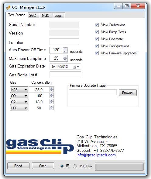 Clip Dock Configuration The Clip Dock is configured with the GCT Manager software. The latest version is available on the GCT website at www.gascliptech.com, along with its User s Manual.