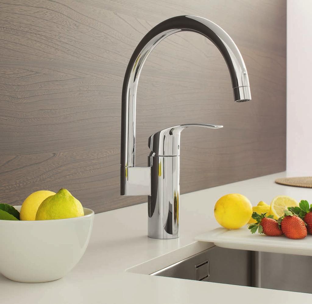 EuROSMART The solid cylindrical body, the elegant curve of the spout the new Eurosmart range looks great while offering huge versatility.