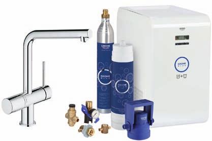 31 323 001 / 31 323 Dc1 Blue Chilled & Sparkling Starter Kit comprises: Single-lever mixer with filter function, water filter complete with filter head, cooler and carbonator box 31 324 001 / 31 324