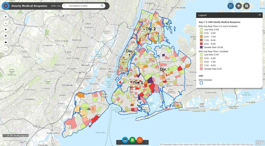 FDNY EMS Hourly Map Internal WEB Map application displays EMS Incident