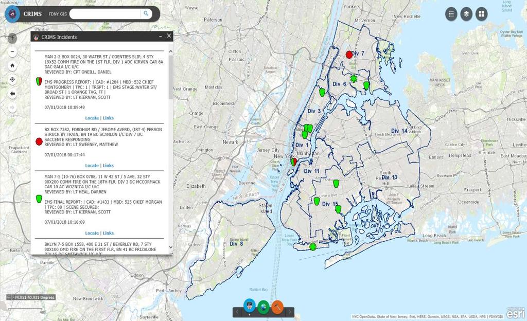 FDNY CRIMS MAP (Critical Response Information Management System) WEB APP Builder / Java Script Portal for ArcGIS Greater sharing of Maps/APPs internally Search for GIS content within the organization