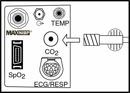 Figure 11: CO 2 Connection 2) Firmly connect the small-end (male) of the Microstream Airway Adapter to the femaleend of the ventilation source.