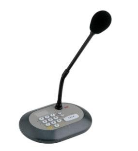 400 Series Desktop base Calls to 200 zones. Unidirectional microphone. Ding-dong pre-call chime. Soft keybord to select zones. LCD display. Emergency input contact.