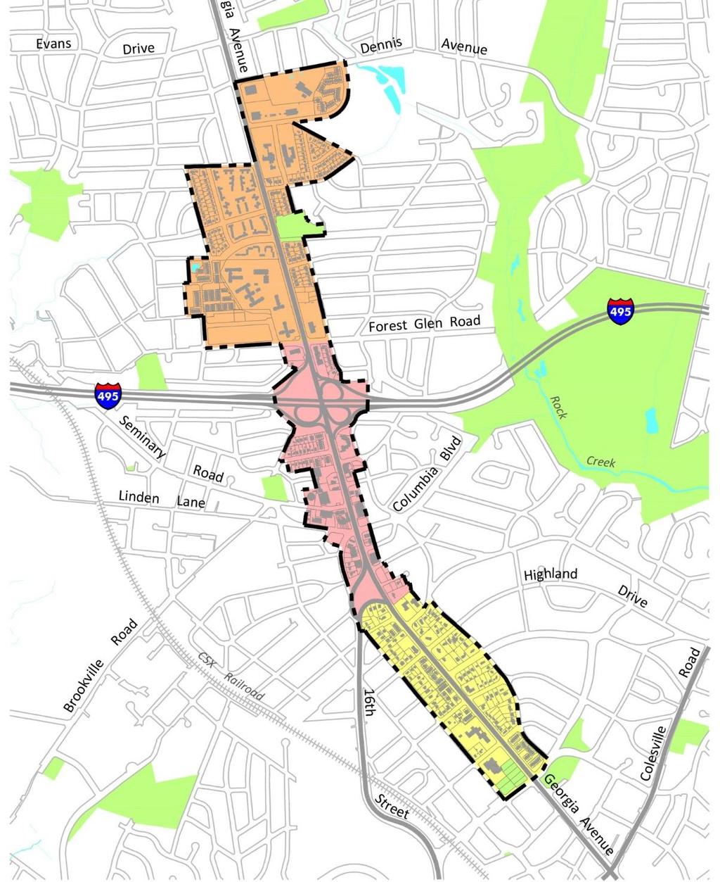 Neighborhood District Map Traffic Safety Given the high traffic volumes reported on Georgia Avenue between the plan area boundaries, it is no surprise that transportation safety for all users is a