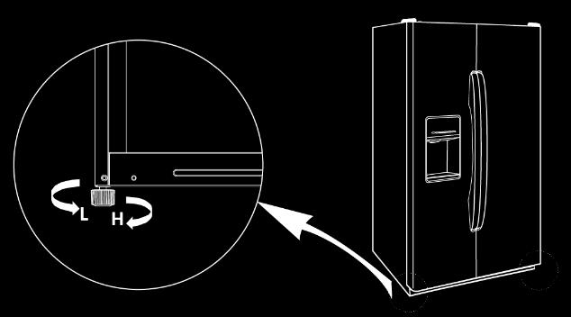 (If the floor beneath the refrigerator is uneven, the freezer and refrigerator doors may look unbalanced.) [Levelling Feet] [Levelling Door] a) Turn the feet clockwise to raise the refrigerator.