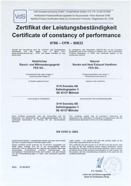 EXAMPLE EC CERTIFICATE OF CONFORMITY: 1. CPR No. 2. Type 3. Certified company 1. The CPR number consists of the first four numbers identifying the notified test centre.