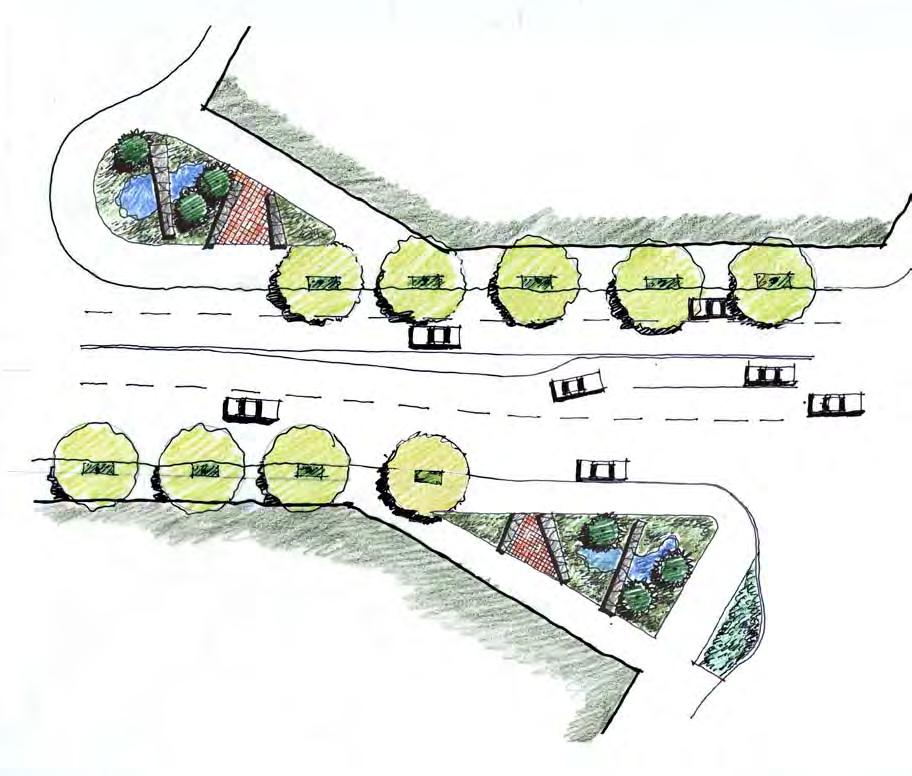 Created larger rain gardens at intersections by removing