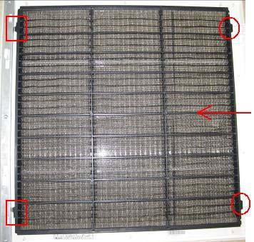 MAINTENANCE 4.2.3 Cassette Type Disassembly of panel grating and filter screen Remark: Cut off the power supply and make sure the panel grating in good condition during assembly.