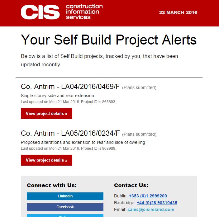 SELF BUILD CRM ALERTS If you Track projects within the Self Build application then by default you will receive alerts when any of the projects